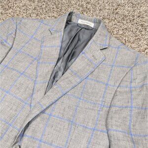 Ralph Lauren LRL Blazer Jacket Mens 38R Grey Windowpane Check Linen Sport Coat